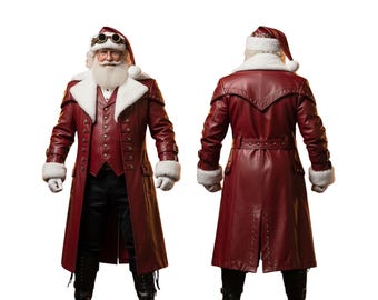 Handmade Santa Costume - Christmas Leather Coat & Fur Hat