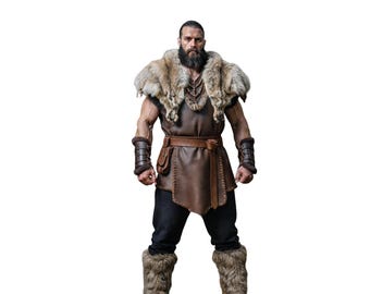 Handmade Viking Leather Tunic with Fur | LARP Norse Costume