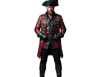 Handmade Leather Pirate Long Coat – Captain Hook LARP Cosplay Costume - Halloween Ren Faire Outfit