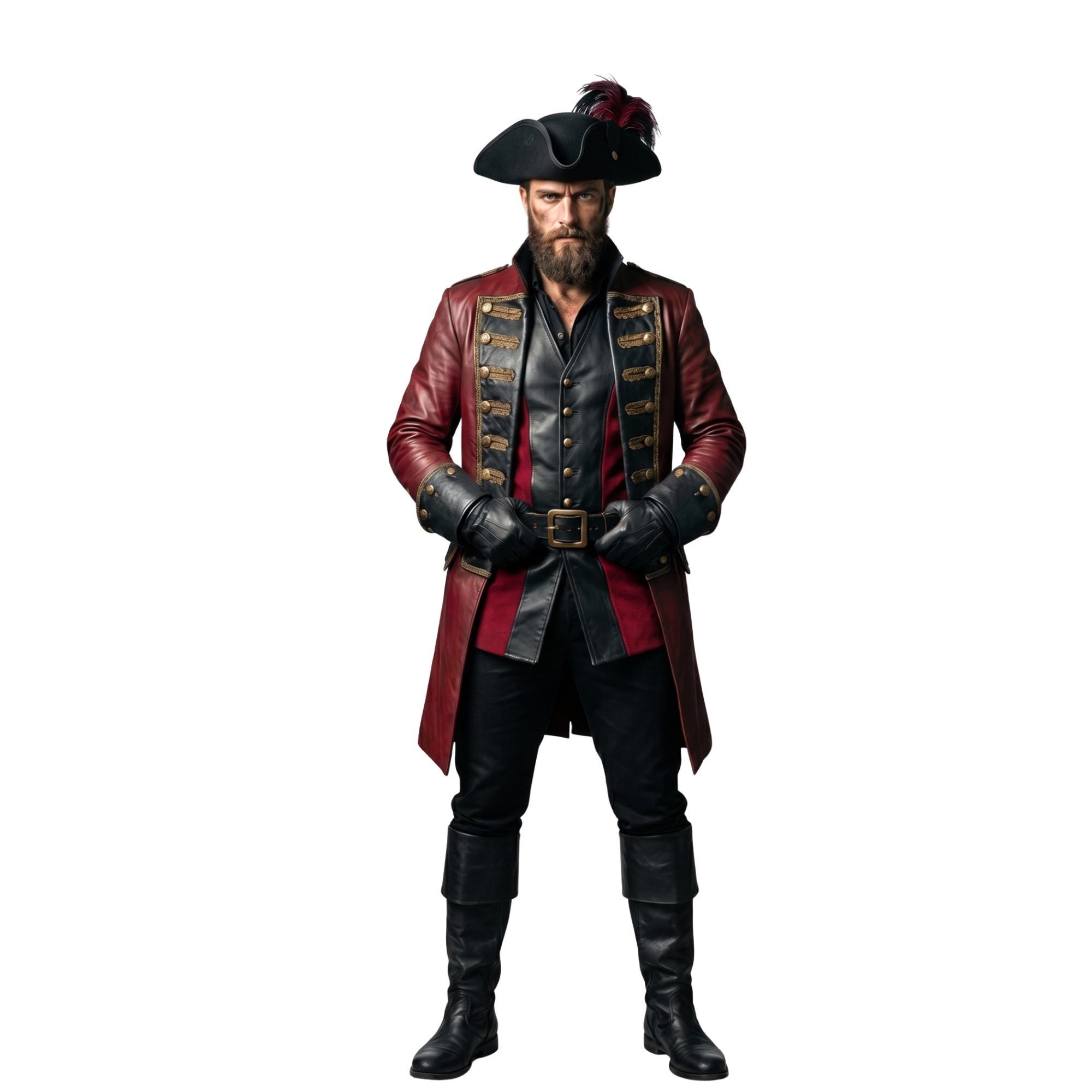 Handcrafted Leather Pirate Long Coat - Captain Hook LARP Cosplay Costume - Halloween Ren Faire Outfit