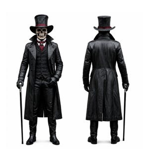 手作りメンズ黒革トレンチコート – ゴシック・ヴィクトリアンロングコート – スチームパンクハロウィンコスプレ衣装