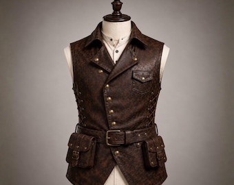 Colete de couro de pirata masculino feito à mão, fantasia de pirata renascentista, colete medieval para LARP, traje de cosplay de bucaneiro, colete de pirata para o Halloween