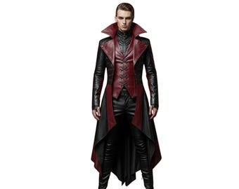Costume da vampiro fatto a mano - Trench in pelle con gilet: costume gotico steampunk