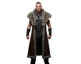 Handcrafted Cowhide Medieval Fur Coat: Viking Warrior Costume