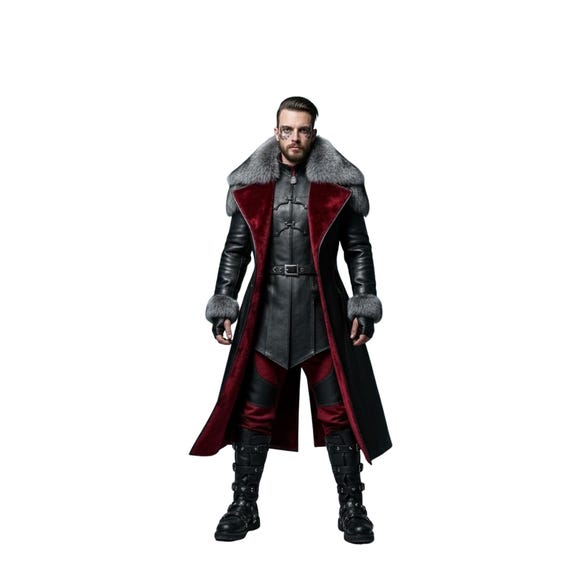 Vampire Costume Leather Coat Fur Collar, Gothic Viking Outfit, Black Armor Jacket, LARP Costume