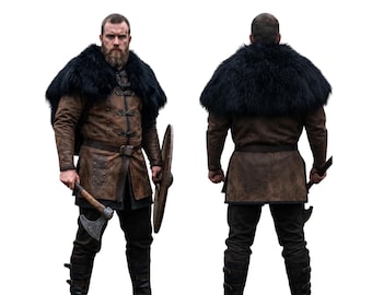 Handmade Viking Leather Jerkin with Fur: Barbarian Cosplay Armor