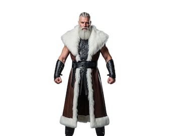 Handcrafted Cowhide Medieval Fur Coat: Viking Warrior Costume for Men