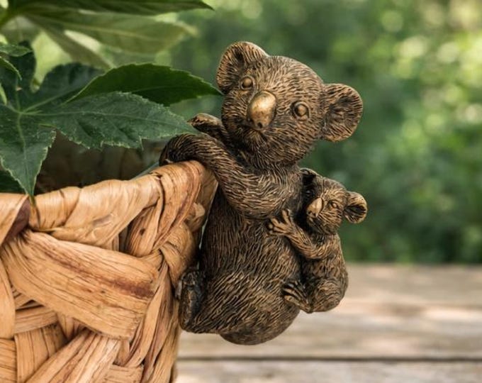 Hängende Blumentopf-Dekoration Koala mit Baby | Bronze | aus Harz | 11 x 7,7 cm