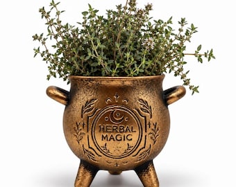 Terrakotta-Pflanztopf in Kesselform mit Bronze-Effekt „Herbal Magic“