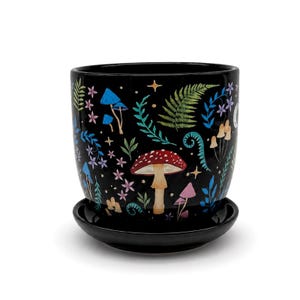 Keramik-Blumentopf mit Drainageloch und Untersetzer „Dark Forest” | 11x11,5cm
