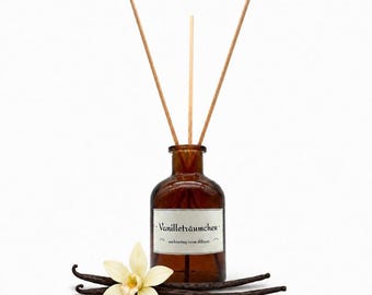 Raumduft "Vanilleträumchen" 100 ml in braunem Glasfläschchen mit Rattan-Stäbchen