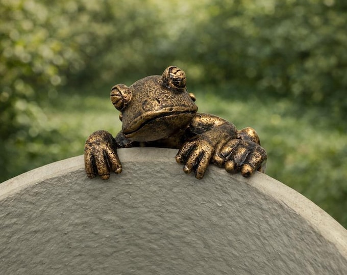 Blumentopf Deko Frosch | Bronzefarben | Aus Kunstharz