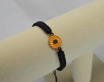Sonnenblume Armband für Mama, verstellbares schwarzes Kordelschnur Armband
