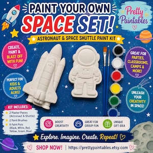 Kit de pintura espacial / Set de yeso para pintar de astronautas y transbordadores espaciales / Actividad de manualidades para niños / Recuerdos para fiestas de cumpleaños espaciales / Kit de manualidades STEM