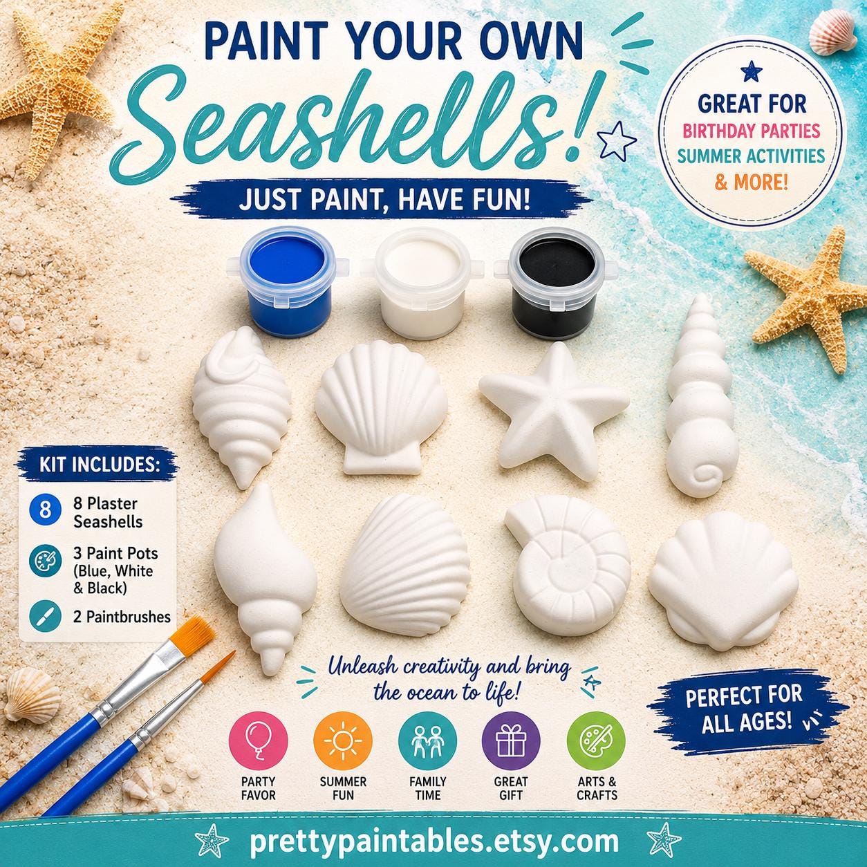 Paint Your Own Seashell Craft Kit Set of 8 Seashells Beach Theme…