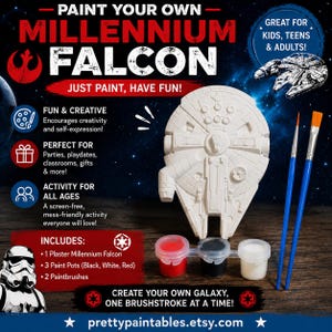 Millennium Falcon Paint Kit for Kids Space Paintable Plaster Craft DIY Galaxy Painting Activity Family Craft Kit Sci-Fi Party Favor Creative
