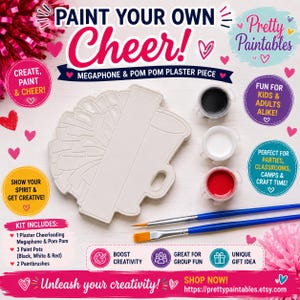 Kit de pintura para animadoras / Megáfono y pompón de yeso para pintar / Manualidad de animadoras / Regalo para equipos de animadoras / Actividad para fiestas de cumpleaños / Kit de manualidades para niños
