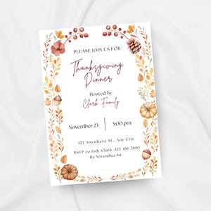 Thanksgiving Dinner Invitation, Printable Fall Party Invitation, Autumn party Invitation, Fall Dinner Invite, Editable Thanksgiving Invite