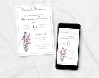 Floral Bridal Shower Invitation, Floral Bouquet Invitation, Simple Floral Bridal Shower Invitation, Printable Floral Invite, Editable invite