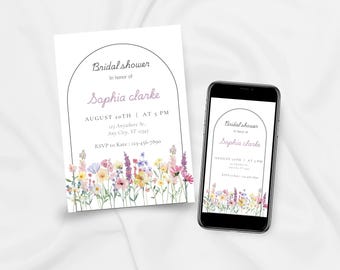 Faire-part de douche nuptiale de fleurs sauvages, invitation florale de douche nuptiale, invitation de douche nuptiale minimaliste, invitations de douche nuptiale élégantes