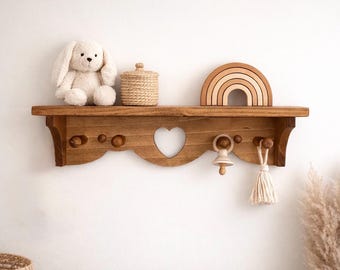 Vintage Heart Shelf Wooden Rustic Farmhouse Key Holder Trinket Shelf Nursery Decor Girl Boho Dorm Decor Bathroom Shelf