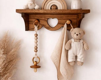 Vintage Heart Shelf Wooden Rustic Farmhouse Key Holder Trinket Shelf Nursery Decor Girl Boho Dorm Decor Bathroom Shelf
