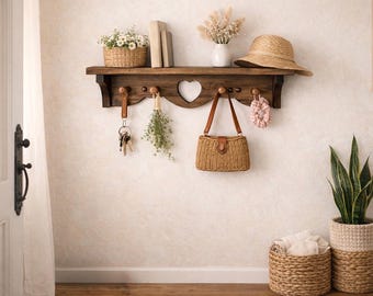 Vintage Heart Shelf Wooden Rustic Farmhouse Key Holder Trinket Shelf Nursery Decor Girl Boho Dorm Decor Bathroom Shelf