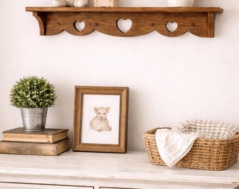 Farmhouse Wall Heart Shelf - Rustic Wooden Entryway or Mudroom Organizer, Nursery Decor, Coffee Station Decor