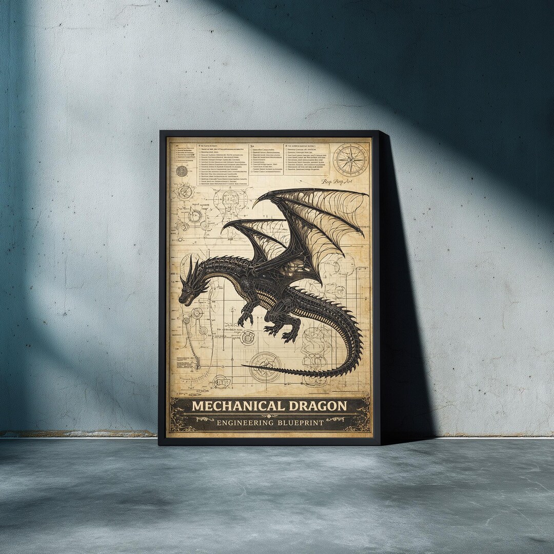Mechanical Dragon Poster – Digital Download Engineering Blueprint ...