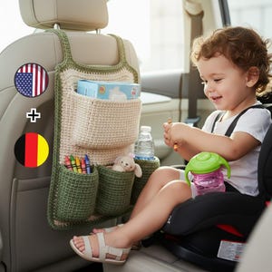 Patroon gehaakte opberger pdf | Opberger voor autostoel, bank en thuis | Haakpatroon organizer met meerdere zakken Download eenvoudig knutselwerkje