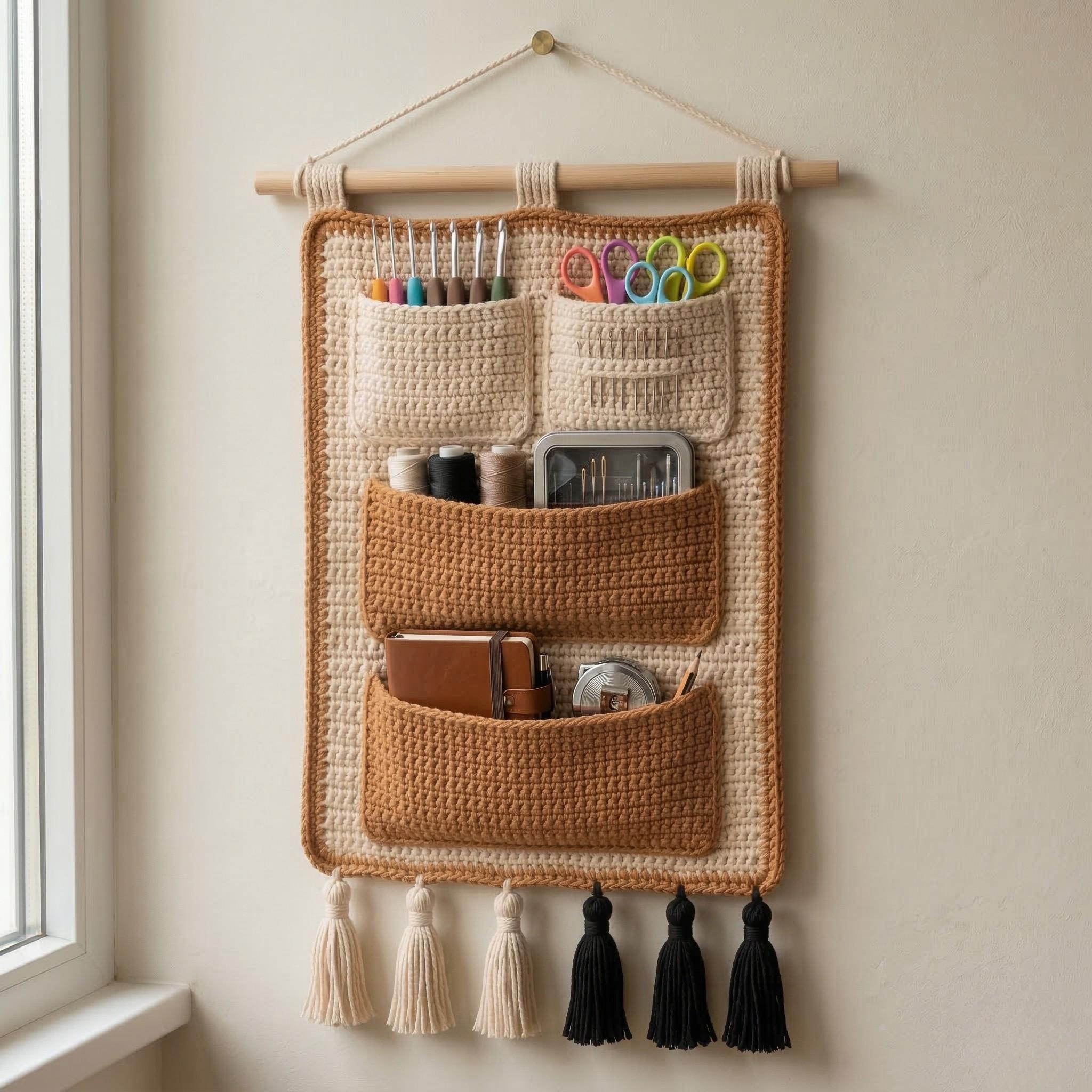 Crochet Wall Organizer Pattern PDF, Hanging Storage Pocket Organizer ...