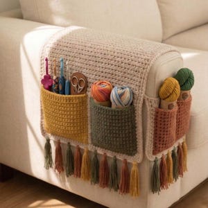 Gehäkelter Sofa Organizer Muster, Sofa Arm Organizer PDF, Couch Aufbewahrungstasche, Fernbedienungshalter, gehäkelte Wohnkultur, einfaches modernes Muster Bild 9
