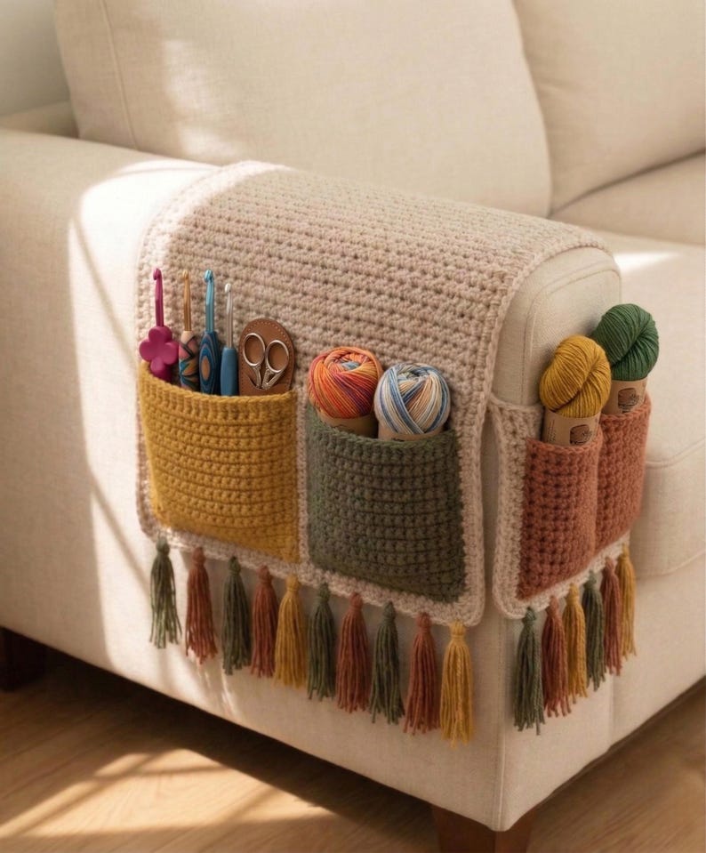 Gehäkelter Sofa Organizer Muster, Sofa Arm Organizer PDF, Couch Aufbewahrungstasche, Fernbedienungshalter, gehäkelte Wohnkultur, einfaches modernes Muster Bild 9