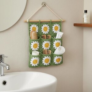 Daisy Crochet Wall Hanging Pattern PDF, Granny Square Organizer, Boho Wall Storage, Hanging Pocket Organizer Pattern, Instant Download PDF image 6