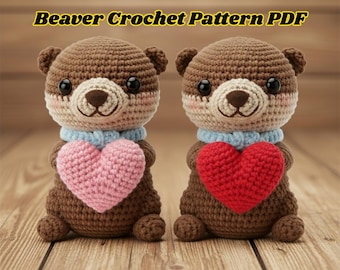 Beaver Häkelanleitung PDF, Otter Amigurumi Herz Plüschtier, Süßes Meerestier Spielzeug, Valentinstag Geschenkidee, Kawaii Stoffpuppe zum Sofort Download