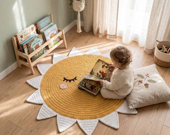 Patrón de alfombra de sol a crochet en PDF, patrón de alfombra para guardería, patrón de alfombra de sol a crochet, decoración para habitación infantil, regalo para baby shower, patrón de alfombra redonda