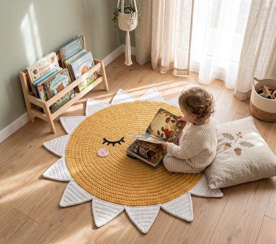 Sun Rug Crochet Pattern PDF, Nursery Rug Pattern, Sun Crochet Pattern, Kids Room Decor, Baby Shower Gift, Round Rug Pattern