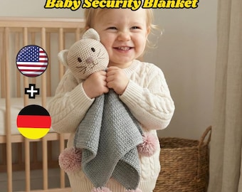 Cat Lovey Crochet Pattern PDF – Baby Security Blanket with Amigurumi Cat Head, Beginner Friendly Crochet Pattern, Baby Shower Gift * EN/DE *