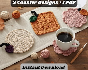 Crochet Coaster Pattern Set, Pumpkin Leaf Flower Designs (PDF)