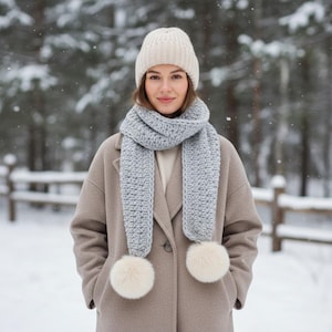 Hooded Scarf With Pom Poms - Etsy display picture 2