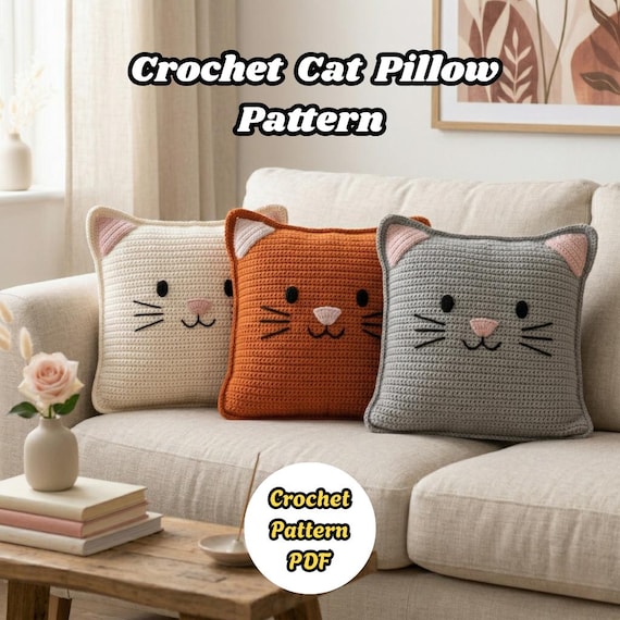 Crochet Cat Pillow Pattern PDF, Cute Cat Cushion Pattern, Amigurumi Cat Pillow, Easy Crochet Pattern, Cat Decor, Beginner Friendly DIY Set