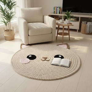 Mönster för virkad kattmatta i PDF-format, enkel kattmatta för nybörjare, söt djurmatta, mönster för superbulkigt garn, kawaii kattdekor, virkad kattdesign