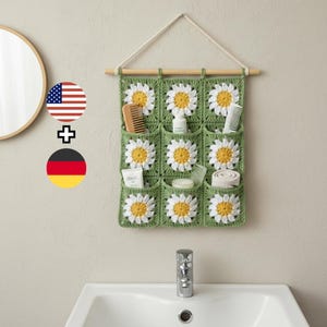 Daisy Crochet Wall Hanging Pattern PDF, Granny Square Organizer, Boho Wall Storage, Hanging Pocket Organizer Pattern, Instant Download PDF