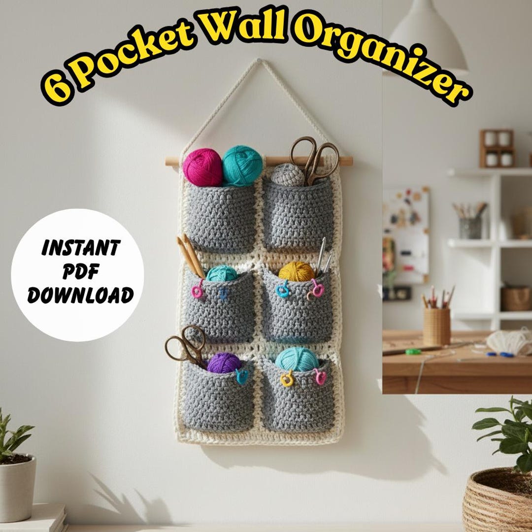 Crochet Wall Hanging Pattern – 6 Pocket Organizer PDF – Easy Tapestry ...