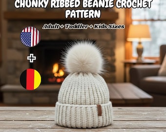 Padrão de crochê para gorro canelado grosso | Ideal para iniciantes (padrão em PDF) / Inglês • Alemão