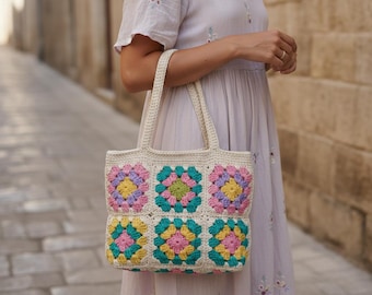 Patrón de bolso de ganchillo cuadrado floral de la abuela / Bolso bohemio (Patrón en PDF)