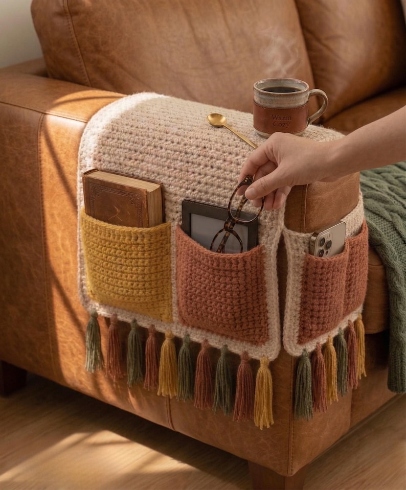 Gehäkelter Sofa Organizer Muster, Sofa Arm Organizer PDF, Couch Aufbewahrungstasche, Fernbedienungshalter, gehäkelte Wohnkultur, einfaches modernes Muster Bild 11