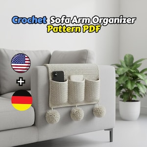 Padrão de Crochê para Organizador de Braço de Sofá em PDF – Organizador de Braço de Sofá Reversível, Design de Animal Fofo, Decoração para Casa, Ideal para Iniciantes (EN/DE)