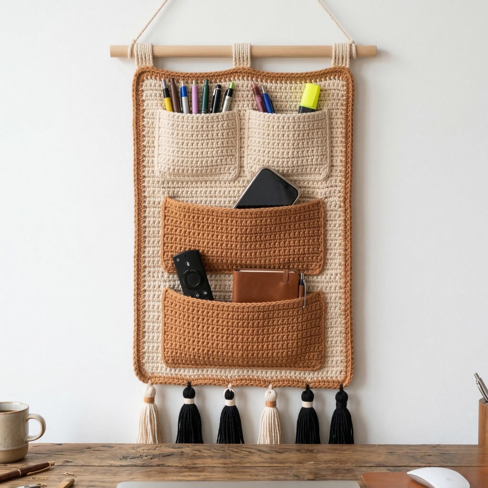 Crochet Wall Organizer Pattern PDF, Hanging Storage Pocket Organizer ...
