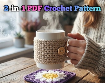 Crochet Mug Cozy Pattern PDF | Mug Cozy Crochet Pattern with Coaster | Beginner Friendly Coffee Mug Cover & Coaster Set | Easy Pattern PDF